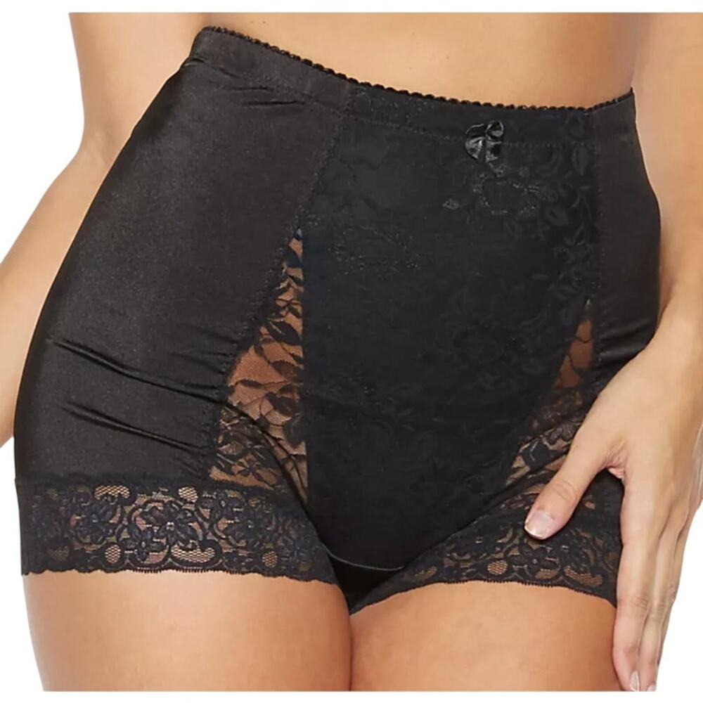 Rhonda Shear Panty Pin Up Lace Trim Inky Black Womens Large Modest